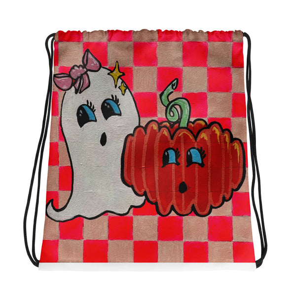 Checkerboard Pink Halloween Drawstring bag