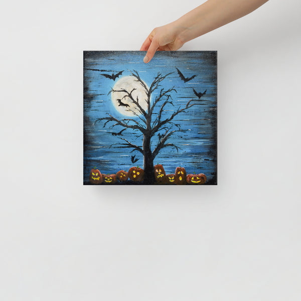 Classic Handpainted Halloween Tree and Jack-O-Lanterns Wall Art